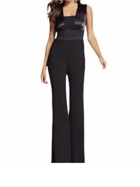 Gabrielle Union New York And Company Jumpsuit Black /Satin Medium Flare Bottom